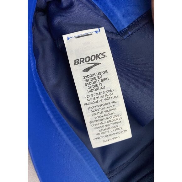 Brooks 32DD/E Drive 3 Pocket Run Bra Blue Ash Ice Blue Navy Compression Wicking - Picture 4 of 11